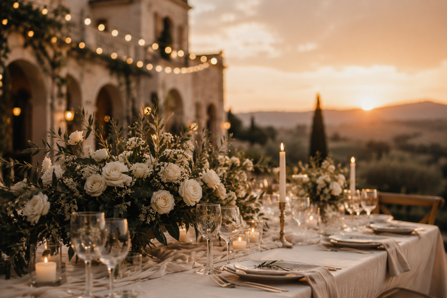 Matrimonio elegante MLC al tramonto
